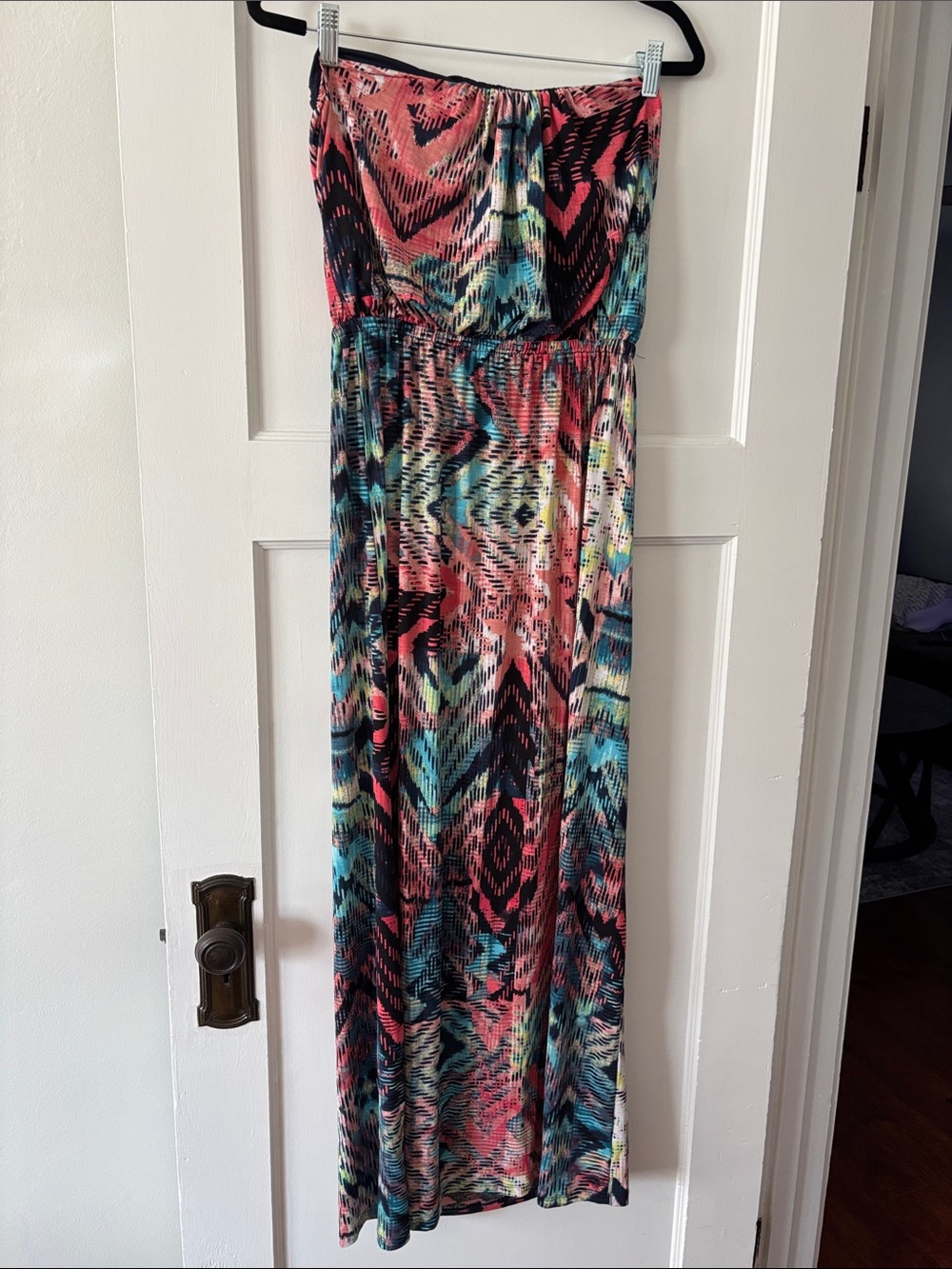 Strapless Multicolor Maxi Dress - Pink & Blue